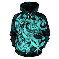 Polynesian Hawaii ll Over Hoodie Kanaka Maoli Blue Turtle - Polynesian Pride
