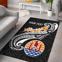 Tahiti Custom Personalised Area Rug - Tahiti Seal Polynesian Patterns Plumeria (Black) - Polynesian Pride