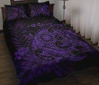 Hawaii Turtle Map Hibiscus Polynesian Purple Quilt Bed Set - Polynesian Pride