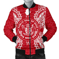 Niue Polynesian Men's Bomber Jacket Map Red White Red - Polynesian Pride