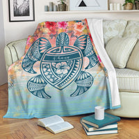 Hawaii Turtle Ohana Stary Night Hibiscus Premium Blanket White - Polynesian Pride