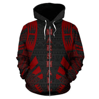 Marshall Islands All Over Zip up Hoodie Red Tattoo Style - Polynesian Pride
