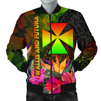 Wallis and Futuna Polynesian Men's Bomber Jacket - Hibiscus and Banana Leaves Reggae - Polynesian Pride