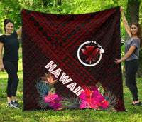 Hawaii Premium Quilt - Kanaka Maoli With Hibiscus On Polynesian Patterns (RED) - Polynesian Pride