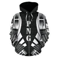 Papua New Guinea Polynesian All Over Zip up Hoodie White Tattoo - Polynesian Pride