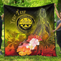 Federated States of Micronesia Custom Personalised Premium Quilts - Humpback Whale with Tropical Flowers (Yellow) Yellow - Polynesian Pride