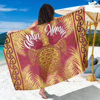 Hawaii Turtle Gold Tropical Leaves Polynesian Sarong - Royal Style - AH Sarong One Size Red - Polynesian Pride