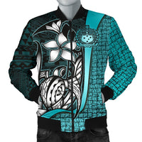 Samoa Polynesian Men's Bomber Jackets Turquoise - Turtle With Hook Turquoise - Polynesian Pride