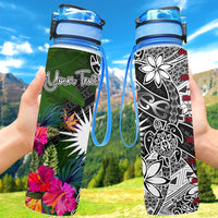 Marshall Islands Custom Personalised Hydro Tracking Bottle - Turtle Plumeria Banana Leaf Hydro Tracking Bottle 32oz Large Black - Polynesian Pride