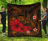 Polynesian Hawaii Premium Quilt - Humpback Whale with Hibiscus (Golden) - Polynesian Pride