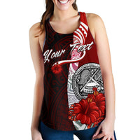 American Samoa Polynesian Custom Personalised Women's Racerback Tank - Coat Of Arm With Hibiscus - Polynesian Pride