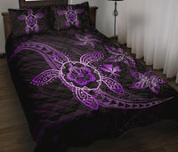 Kanaka Map Hibiscus Plumeria Turtle Art Violet Polynesian Quilt Bed Set - Polynesian Pride
