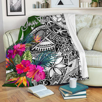 American Samoa Custom Personalised Premium Blanket White - Turtle Plumeria Banana Leaf - Polynesian Pride