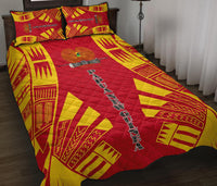Papua New Guinea Quilt Bed Set - Papua New Guinea Coat Of Arms & Polynesian Yellow Tattoo Style - Polynesian Pride