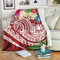 Tahiti Polynesian Premium Blanket - Summer Plumeria (Red) White - Polynesian Pride
