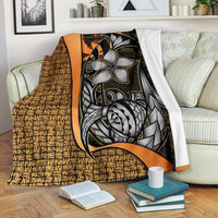 Pohnpei Micronesia Premium Blanket Gold - Turtle With Hook White - Polynesian Pride