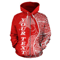 Papua New Guinea Polynesian Custom Zip up Hoodie Coconut Red White - Polynesian Pride