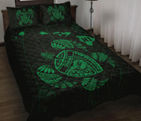 Hawaii Turtle Hibicus Map Quilt Bed Set - Green - Polynesian Pride