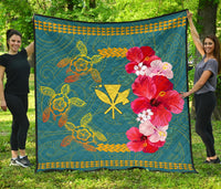 Hawaiian Turtle Tropical Polynesian - Premium Quilt - Azga Style Turquoise - Polynesian Pride