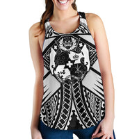 Tonga Polynesian Women's Racerback Tank - Tonga White Seal with Polynesian tattoo - Polynesian Pride