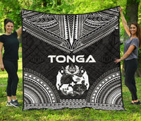 Tonga Premium Quilt - Tonga Coat Of Arms Polynesian Chief Black Version Black - Polynesian Pride