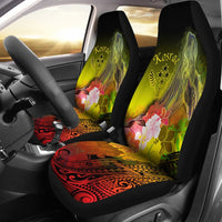 Kosrae Car Seat Covers - Humpback Whale with Tropical Flowers (Yellow) Universal Fit Yellow - Polynesian Pride