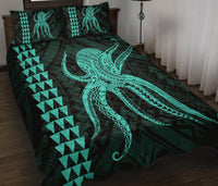 Hawaii Octopus KaKau Polynesian Quilt Bed Set - Turquoise - Polynesian Pride