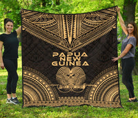 Papua New Guinea Premium Quilt - Papua New Guinea Coat Of Arms Polynesian Chief Gold Version Gold - Polynesian Pride