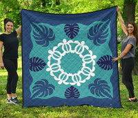 Hawaiian Turtle Coconut Pattern Premium Quilt - Indigo - Argu Style - AH Indigo - Polynesian Pride