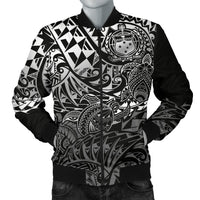 Samoa Polynesian Bomber Jacket (Men) - White Turtle Flowing White - Polynesian Pride