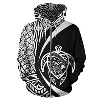 Polynesian Turtle Map of Hawaii Zip Hoodie White Circle Style - Polynesian Pride