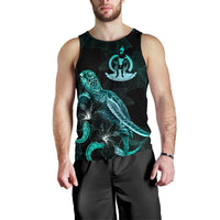 Vanuatu Polynesian Men Tank Top - Turtle With Blooming Hibiscus Tuquoise - Polynesian Pride