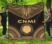Northern Mariana Islands Premium Quilt - CNMI Seal Polynesian Chief Gold Version Gold - Polynesian Pride
