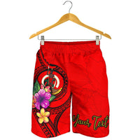 Vanuatu Polynesian Custom Personalised Men's Shorts - Floral With Seal Red - Polynesian Pride