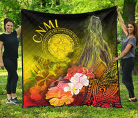 CNMI Premium Quilt - Humpback Whale with Tropical Flowers (Yellow) Yellow - Polynesian Pride