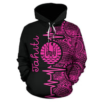 Tahiti Polynesian Hoodie Tahiti Flag Heartbeat Pattern Pink Version TH0 - Polynesian Pride