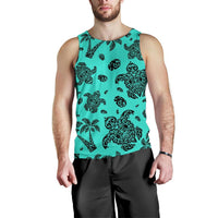 Polynesian Turtle Palm And Sea Pebbles Turquoise Hawaii Men's Tank Top Turquoise - Polynesian Pride