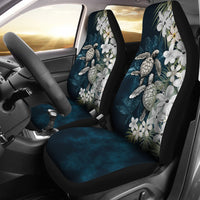 Kanaka Maoli (Hawaiian) Car Seat Covers - Sea Turtle Tropical Hibiscus And Plumeria White - Polynesian Pride