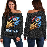 Fiji Personalised Women's Off Shoulder Sweater - Fiji In Me (Black) - Polynesian Pride