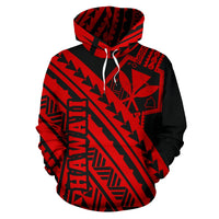 Hawaii Kanaka Polynesian Hoodie Poly Style Red - Polynesian Pride