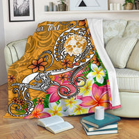 Tonga Custom Personalised Premium Blanket - Turtle Plumeria (Gold) White - Polynesian Pride