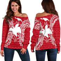 Papua New Guinea Polynesian Shoulder Sweater Map Red White Red - Polynesian Pride