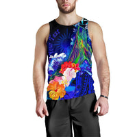 Marshall Islands Custom Personalised Men's Tank Top - Humpback Whale with Tropical Flowers (Blue) - Polynesian Pride