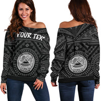 American Samoa Personalised Women's Off Shoulder Sweater - Seal In Polynesian Tattoo Style ( Black) - Polynesian Pride