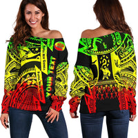 (Custom Personalised) Polynesian Guinea Women's Off Shoulder Sweaters - Moana Maui Tattoo With Coat Of Arm Guinea Reggae Art - Polynesian Pride