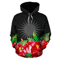 Marshall Islands Polynesian Hoodie Black Hibiscus - Polynesian Pride