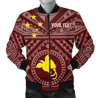 Papua New Guinea Personalised Men's Bomber Jacket - Flag With Polynesian Patterns (Black) Black - Polynesian Pride