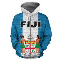Fiji Polynesian All Over Zip up Hoodie Flag and Coat of Arm - Polynesian Pride