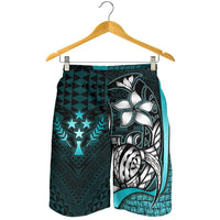 Kosrae Micronesian Men's Shorts Turquoise - Turtle With Hook - Polynesian Pride