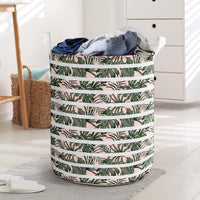 Hawaii Tropical Dark Green Leaves Seamless Pattern White Stripes Pink Background Hawaii Laundry Basket Laundry Basket One Size Green - Polynesian Pride